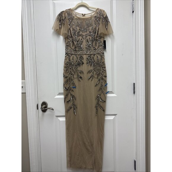 Papell Studio Size 6 Beige Formal Sequin Beaded Formal Dress Cocktail Gown NWT - Picture 5 of 16